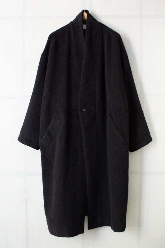 COAT#35 - BLACK ALPACA HIGH PILE HERRINGBONE