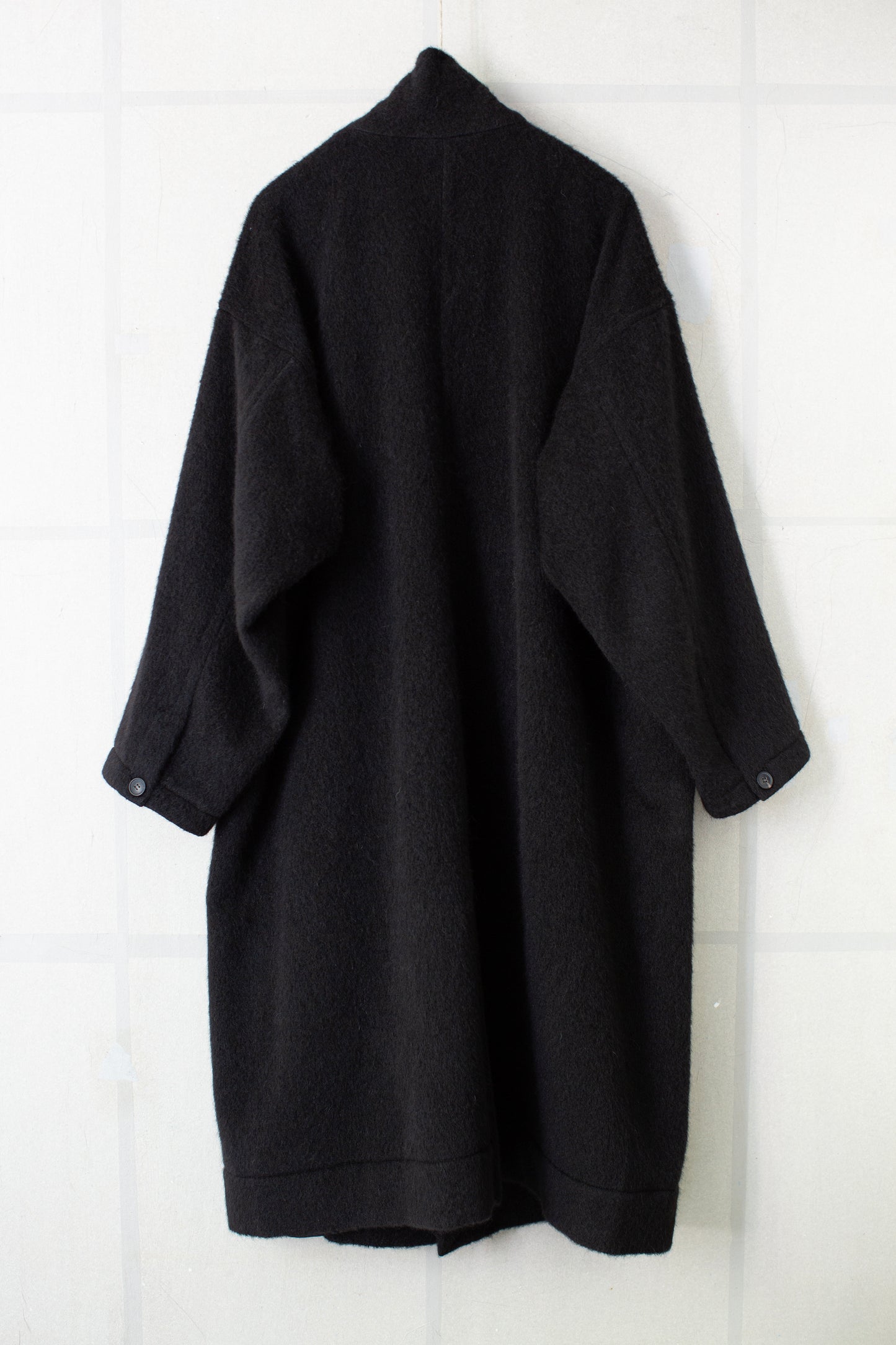 COAT#35 - BLACK ALPACA HIGH PILE HERRINGBONE