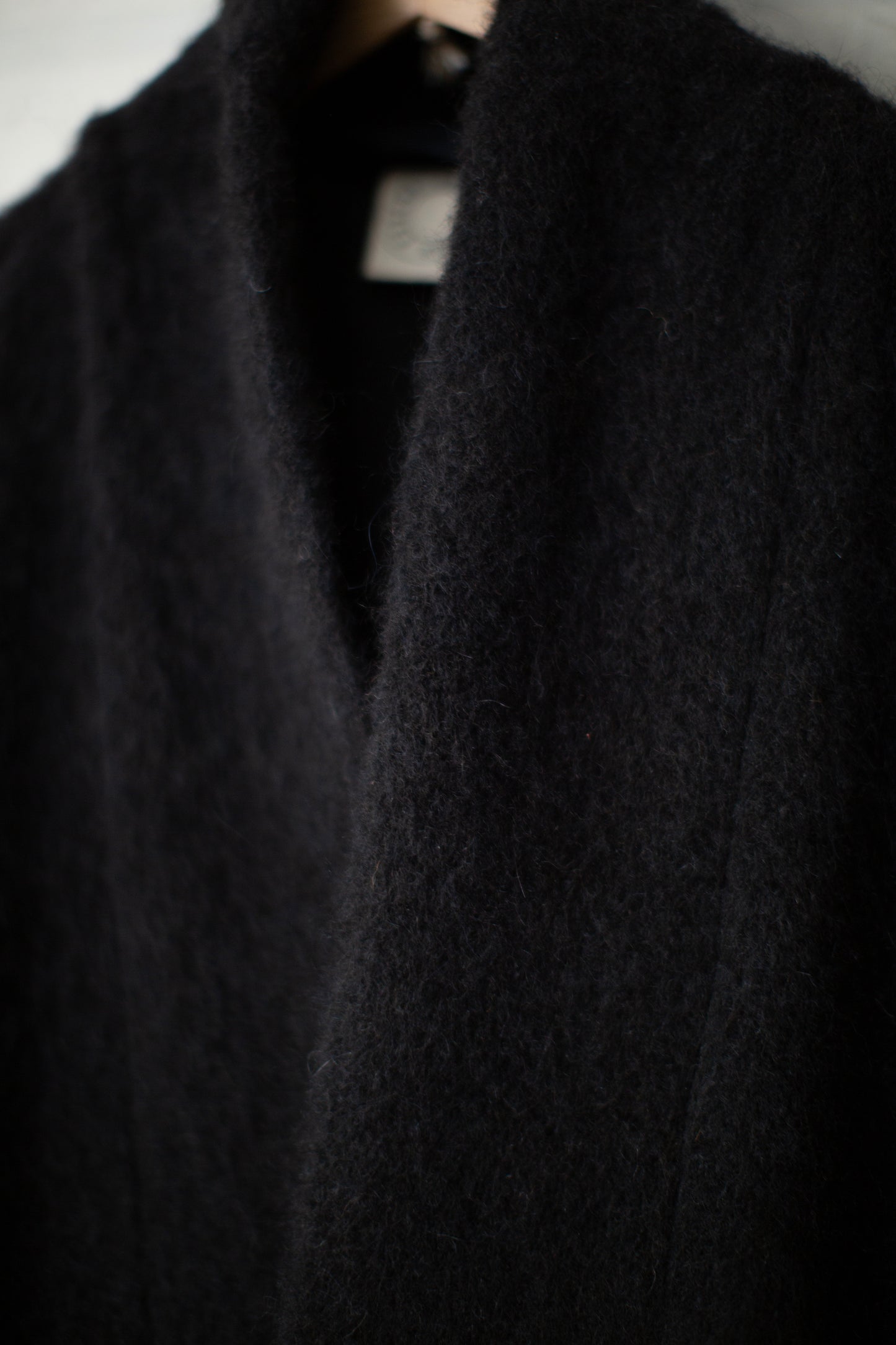 COAT#35 - BLACK ALPACA HIGH PILE HERRINGBONE