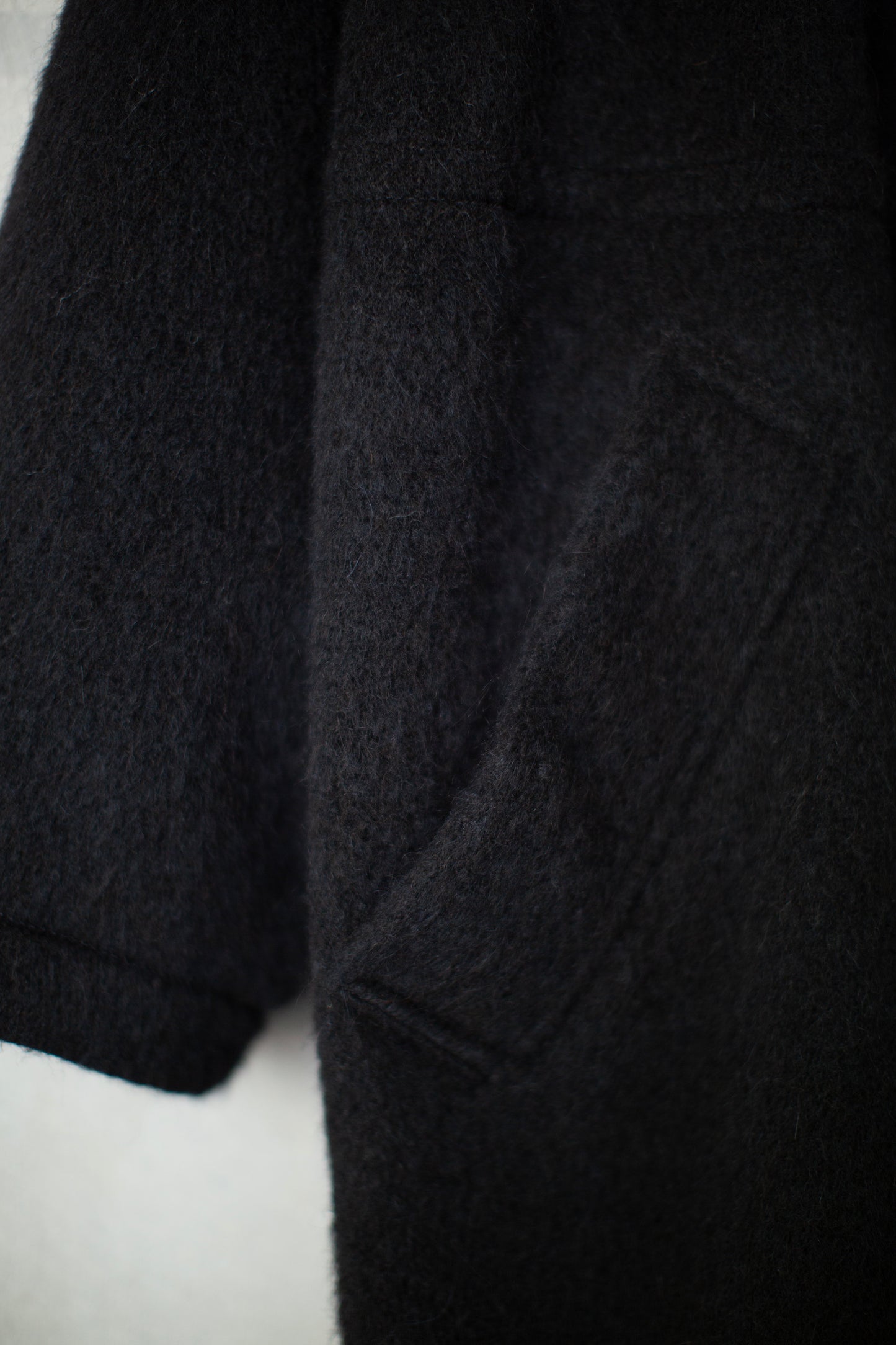 COAT#35 - BLACK ALPACA HIGH PILE HERRINGBONE