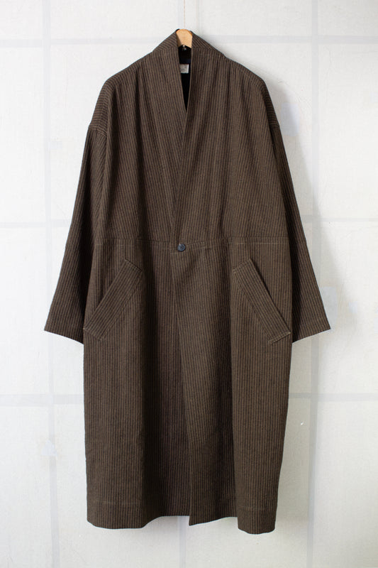 COAT#35 - KHAKI STRIPED HEMP COTTON REED TWILL