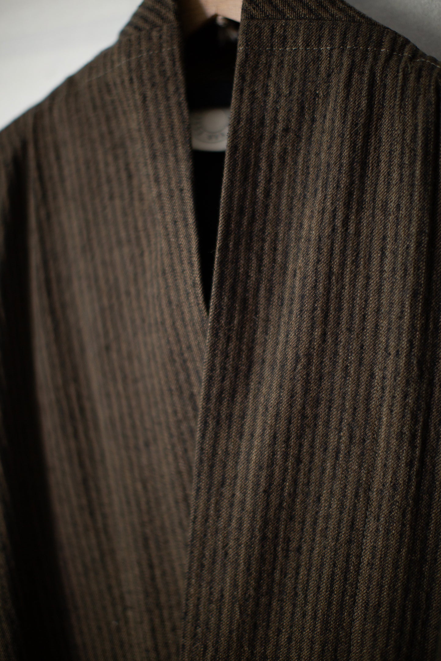 COAT#35 - KHAKI STRIPED HEMP COTTON REED TWILL