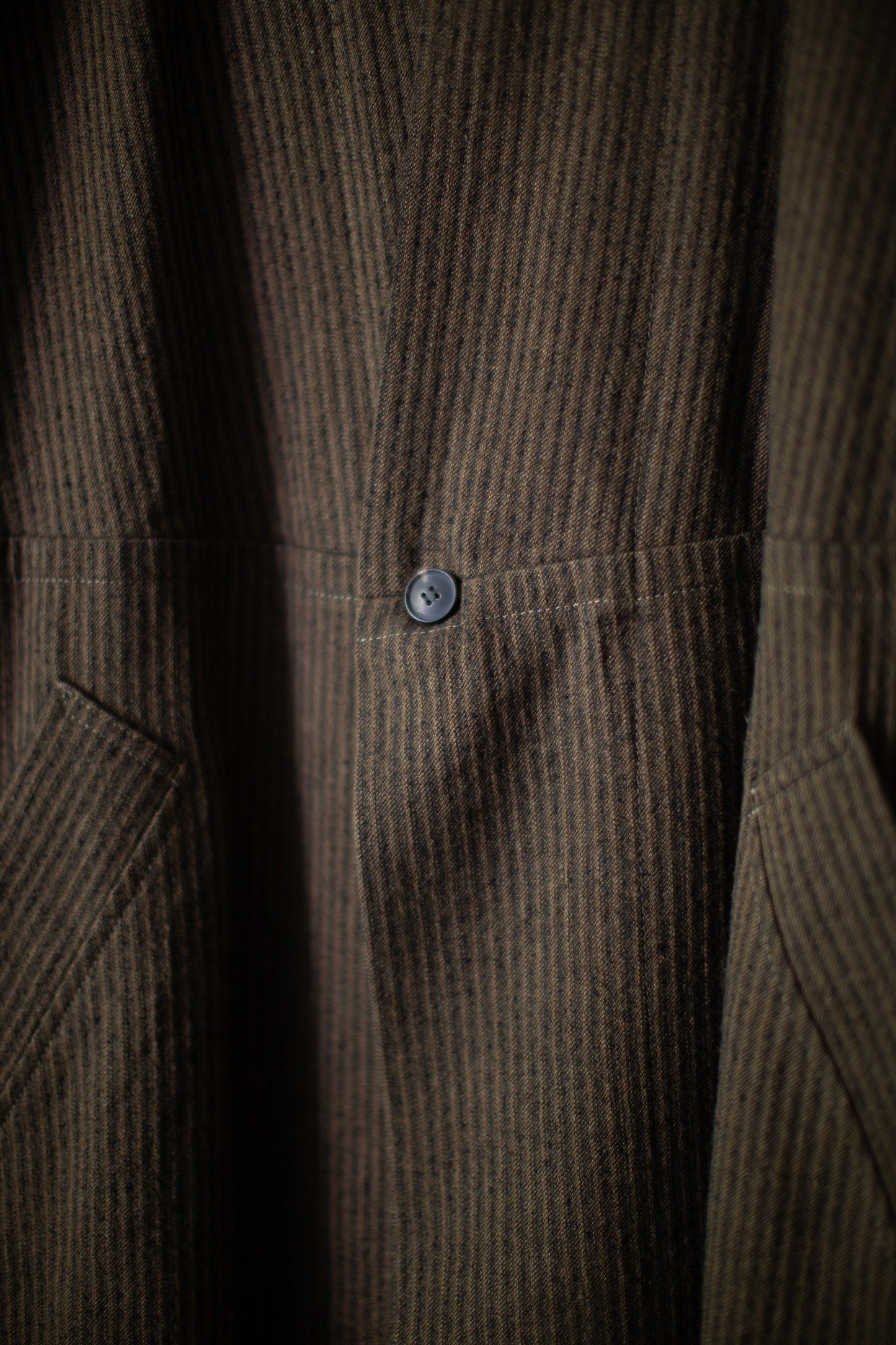 COAT#35 - KHAKI STRIPED HEMP COTTON REED TWILL