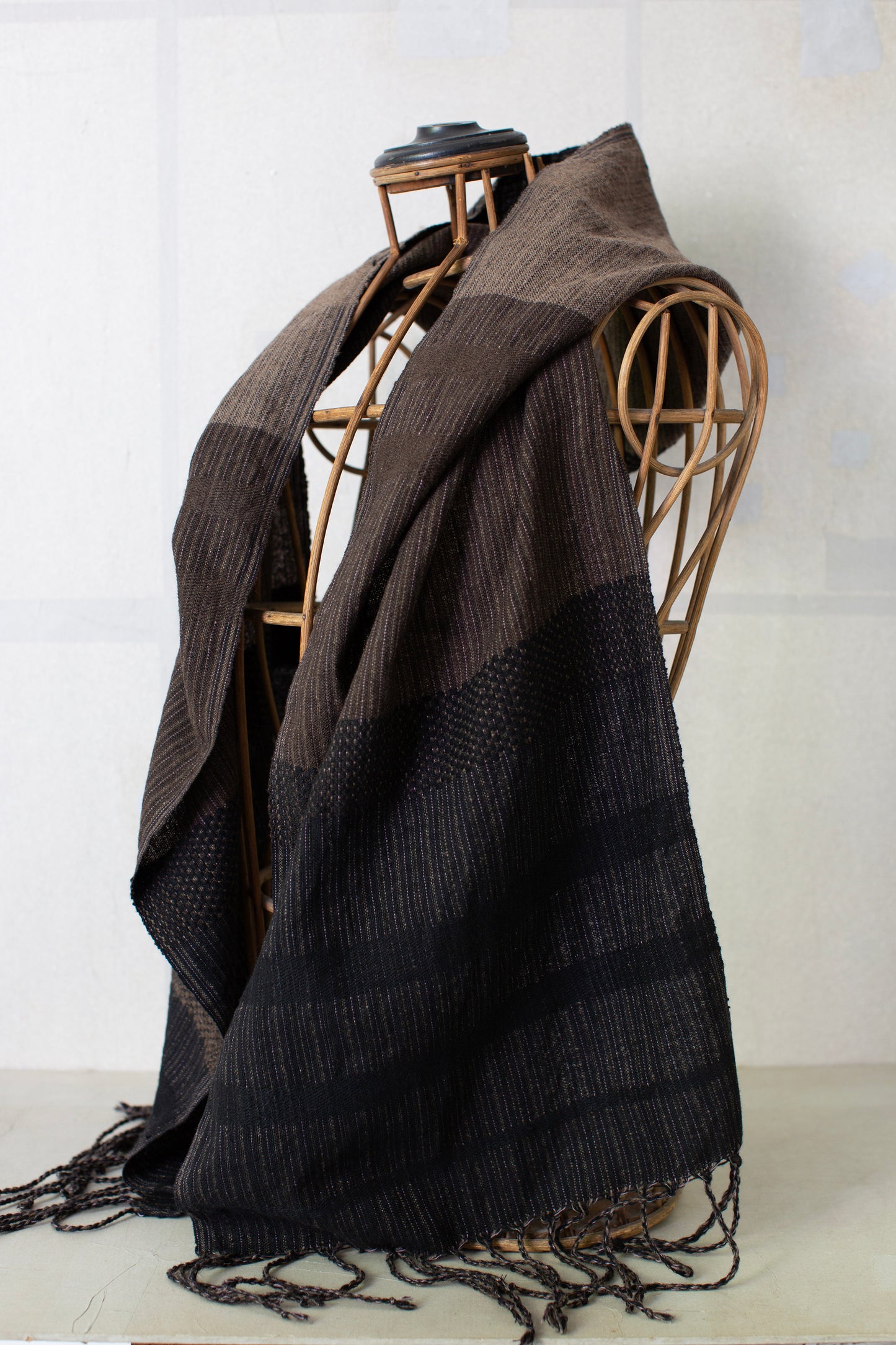 HOODED SCARF#1 - TEXTURED STRIPE HANDWOVEN