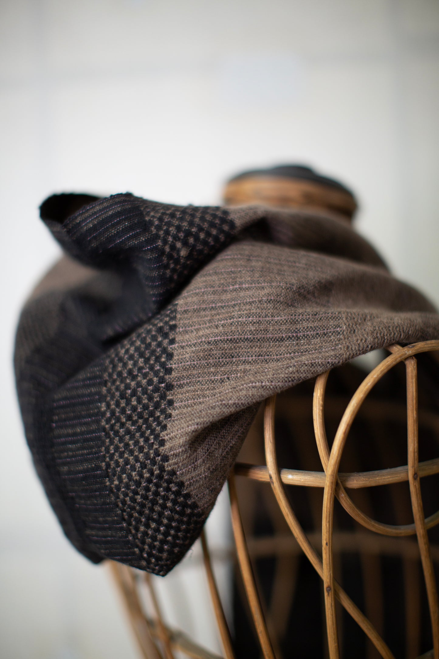 HOODED SCARF#1 - TEXTURED STRIPE HANDWOVEN