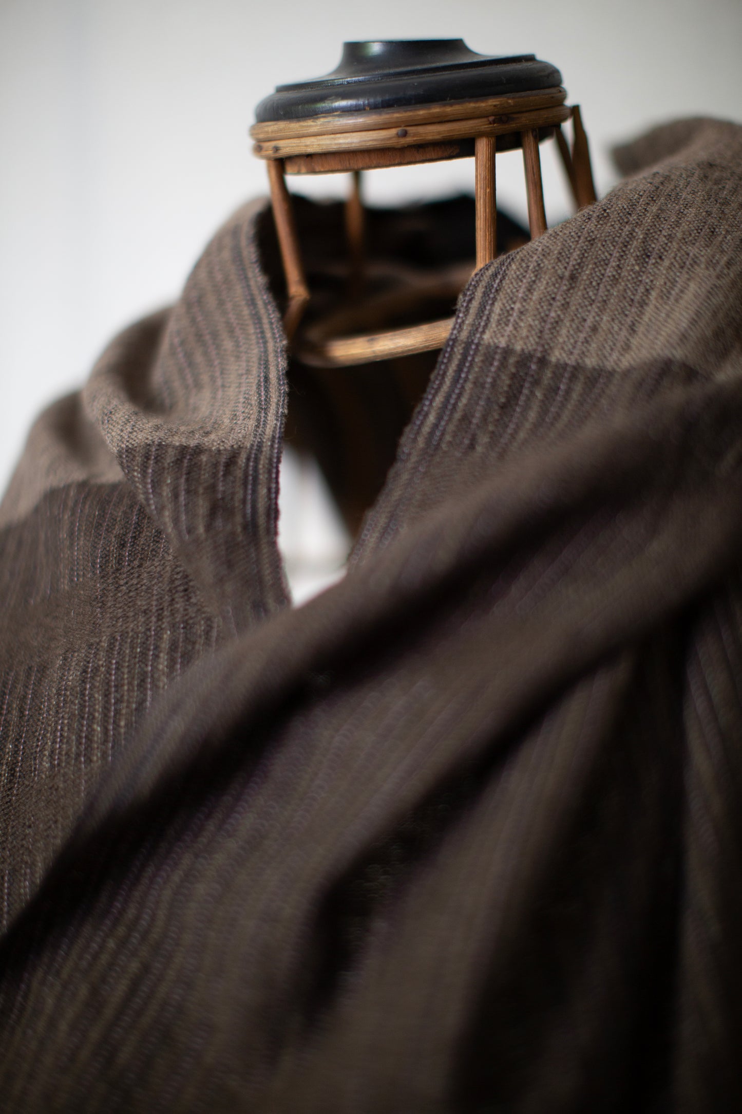 HOODED SCARF#1 - TEXTURED STRIPE HANDWOVEN