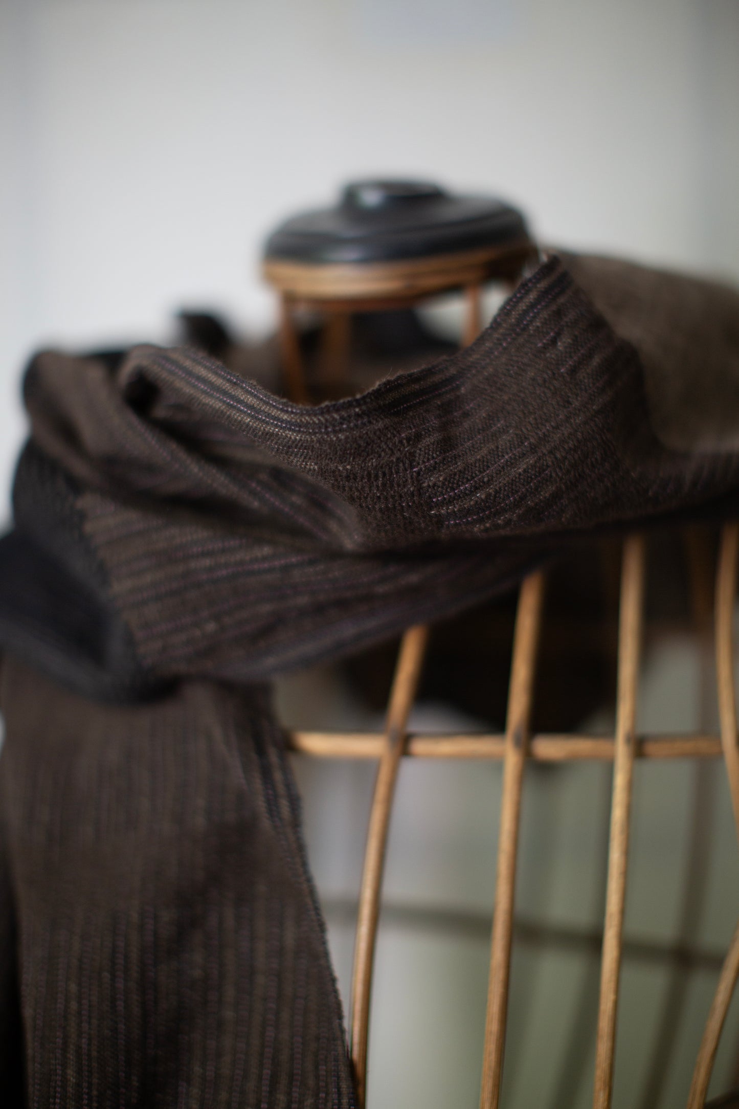 HOODED SCARF#1 - TEXTURED STRIPE HANDWOVEN