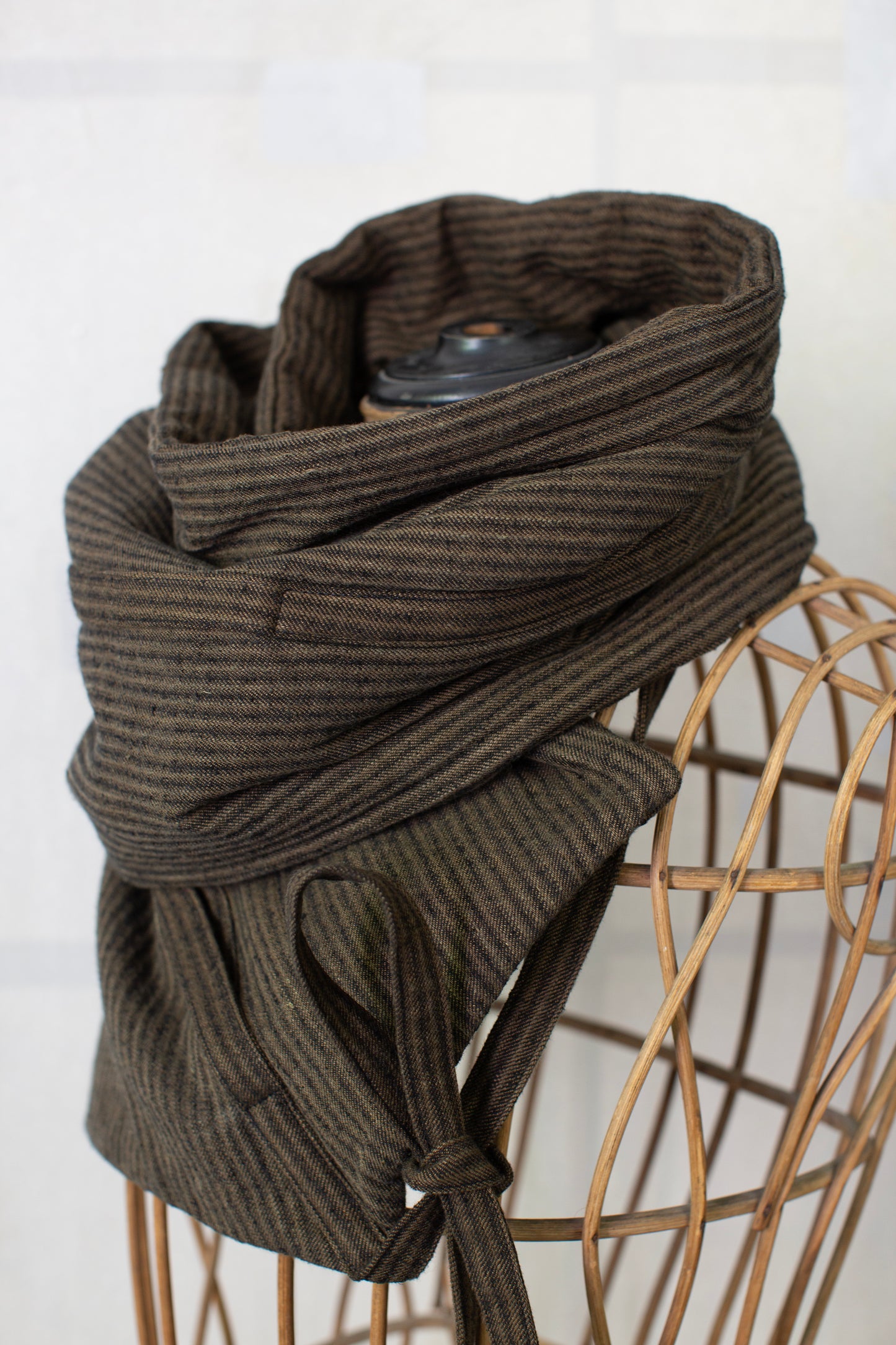COLLAR PIECE#3 - PADDED KHAKI STRIPED HEMP COTTON REED TWILL