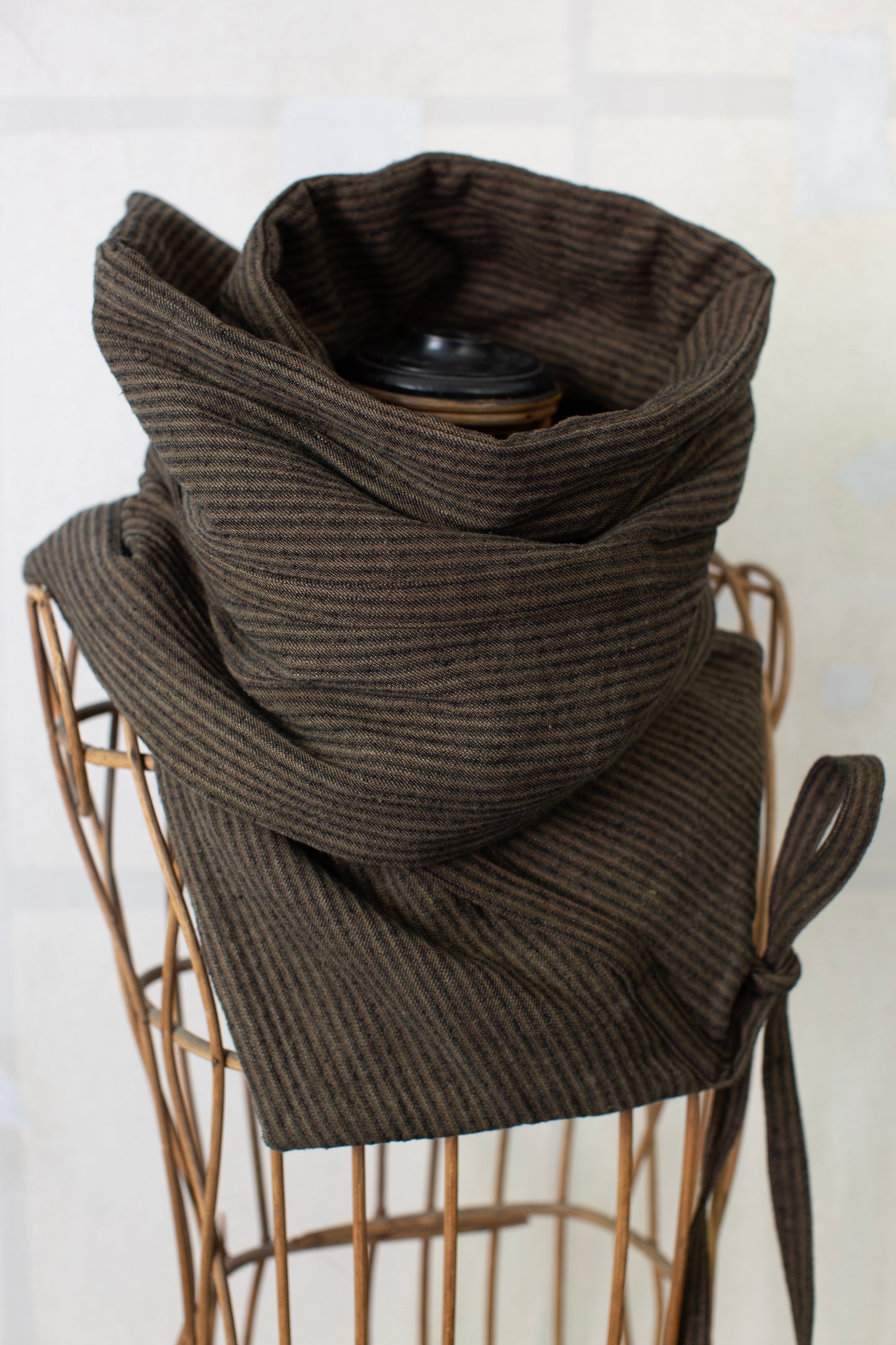 COLLAR PIECE#3 - PADDED KHAKI STRIPED HEMP COTTON REED TWILL
