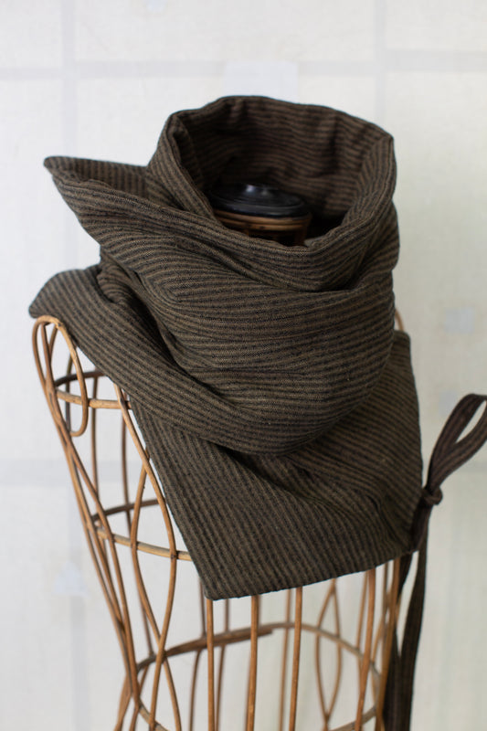 COLLAR PIECE#3 - PADDED KHAKI STRIPED HEMP COTTON REED TWILL