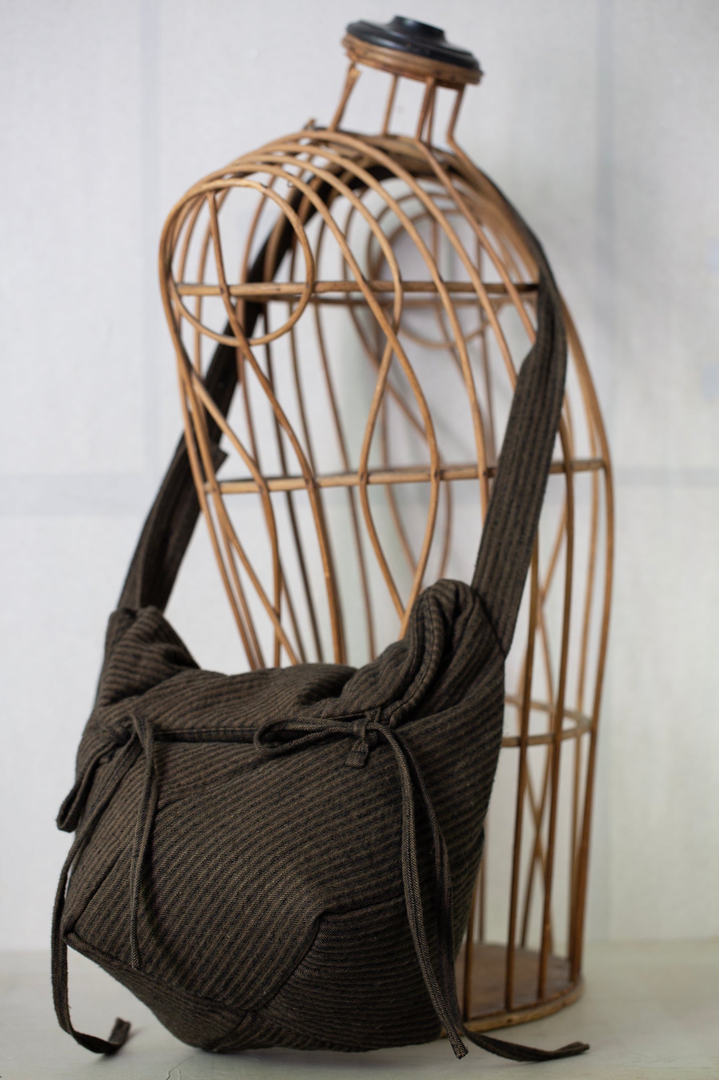 BAG#46 - PADDED KHAKI STRIPED HEMP COTTON REED TWILL