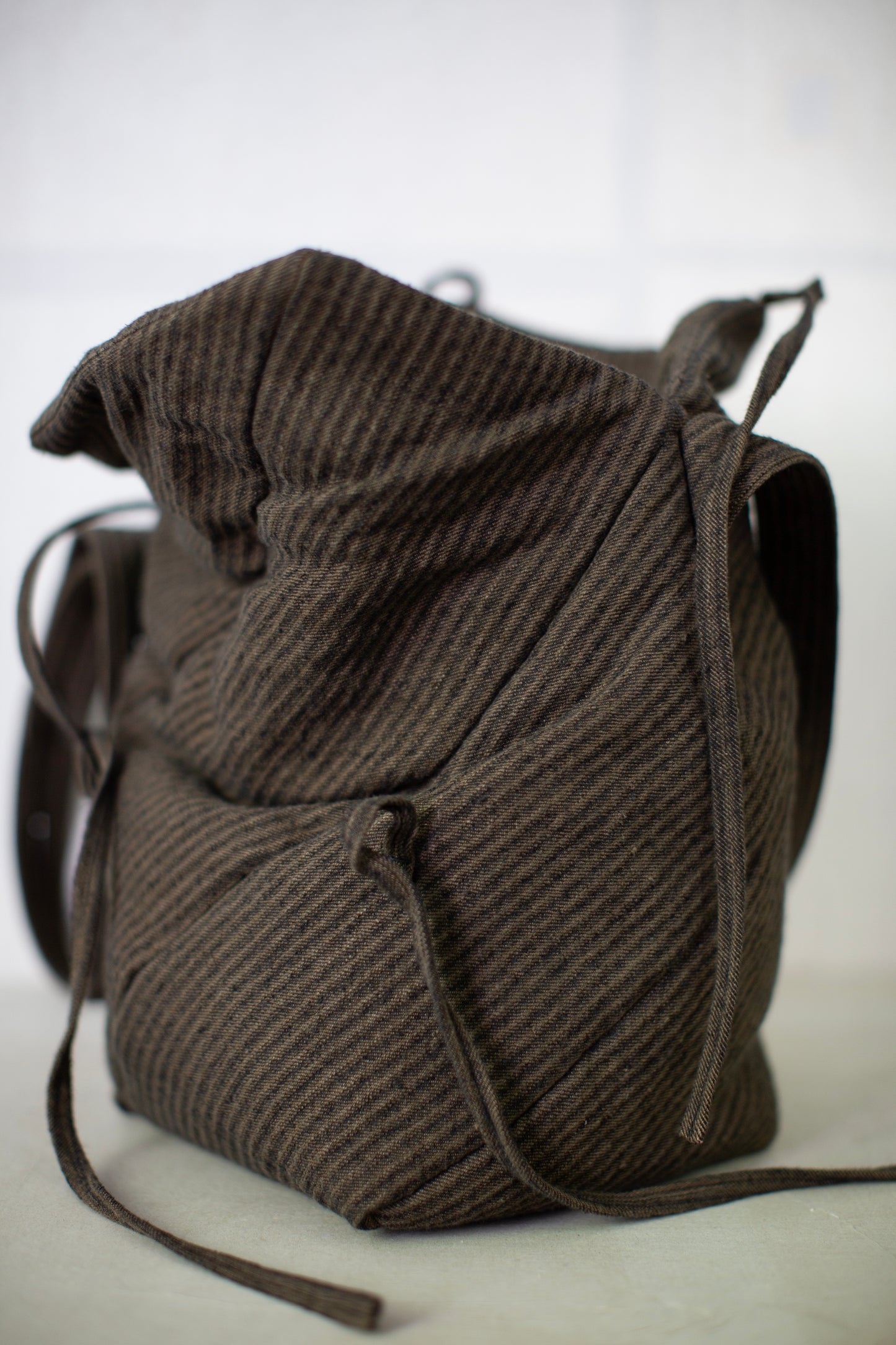 BAG#46 - PADDED KHAKI STRIPED HEMP COTTON REED TWILL