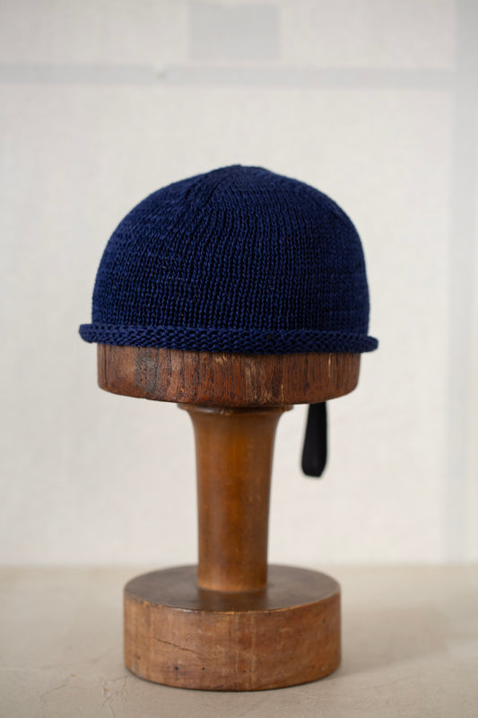 Blue hand knitted beanie