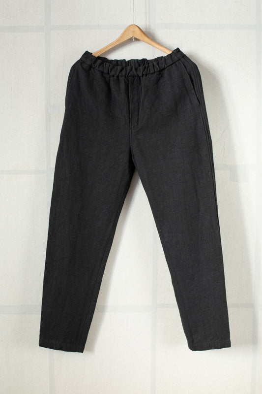 slim trousers in black brushed linen/ramie