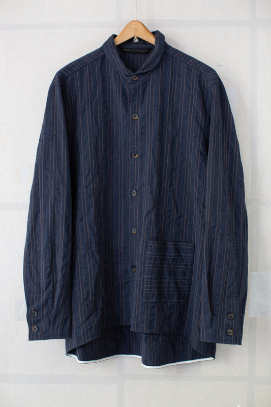 Indigo stripe arc shirt jacket