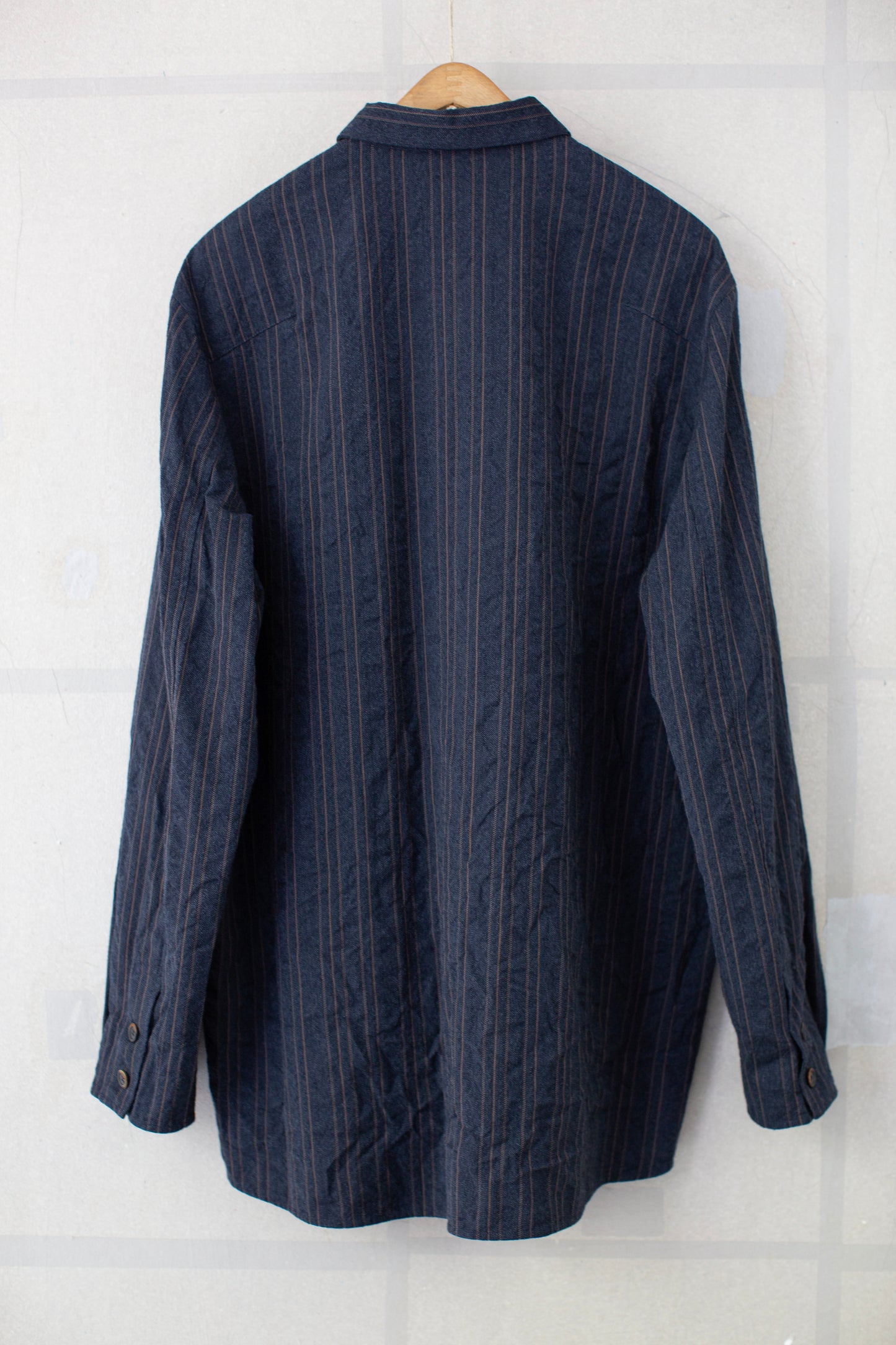 Indigo stripe arc shirt jacket
