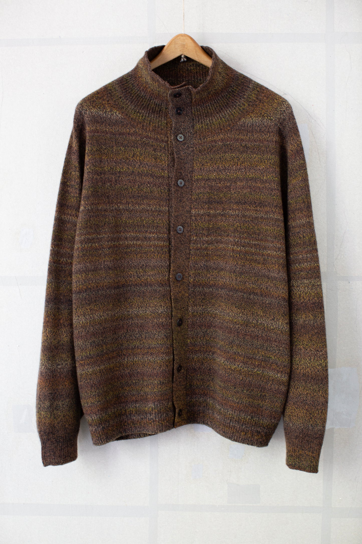 Charcoal brown gradation high neck cardigan
