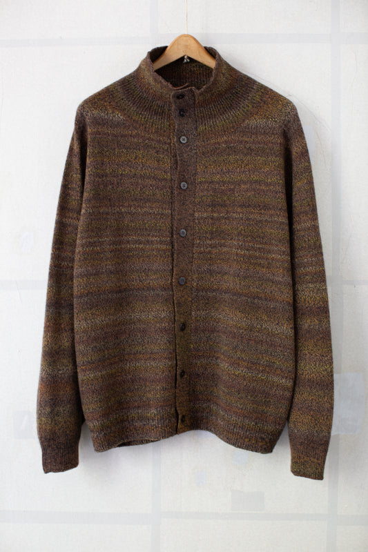 Charcoal brown gradation high neck cardigan