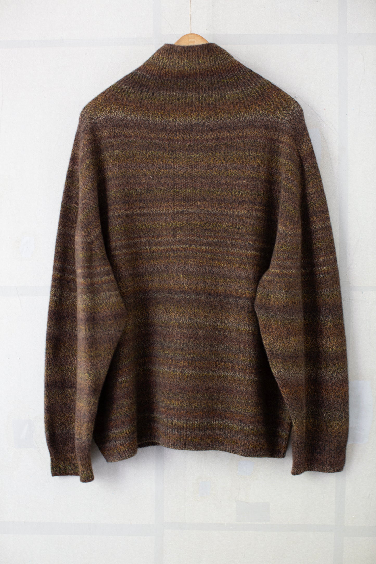 Charcoal brown gradation high neck cardigan