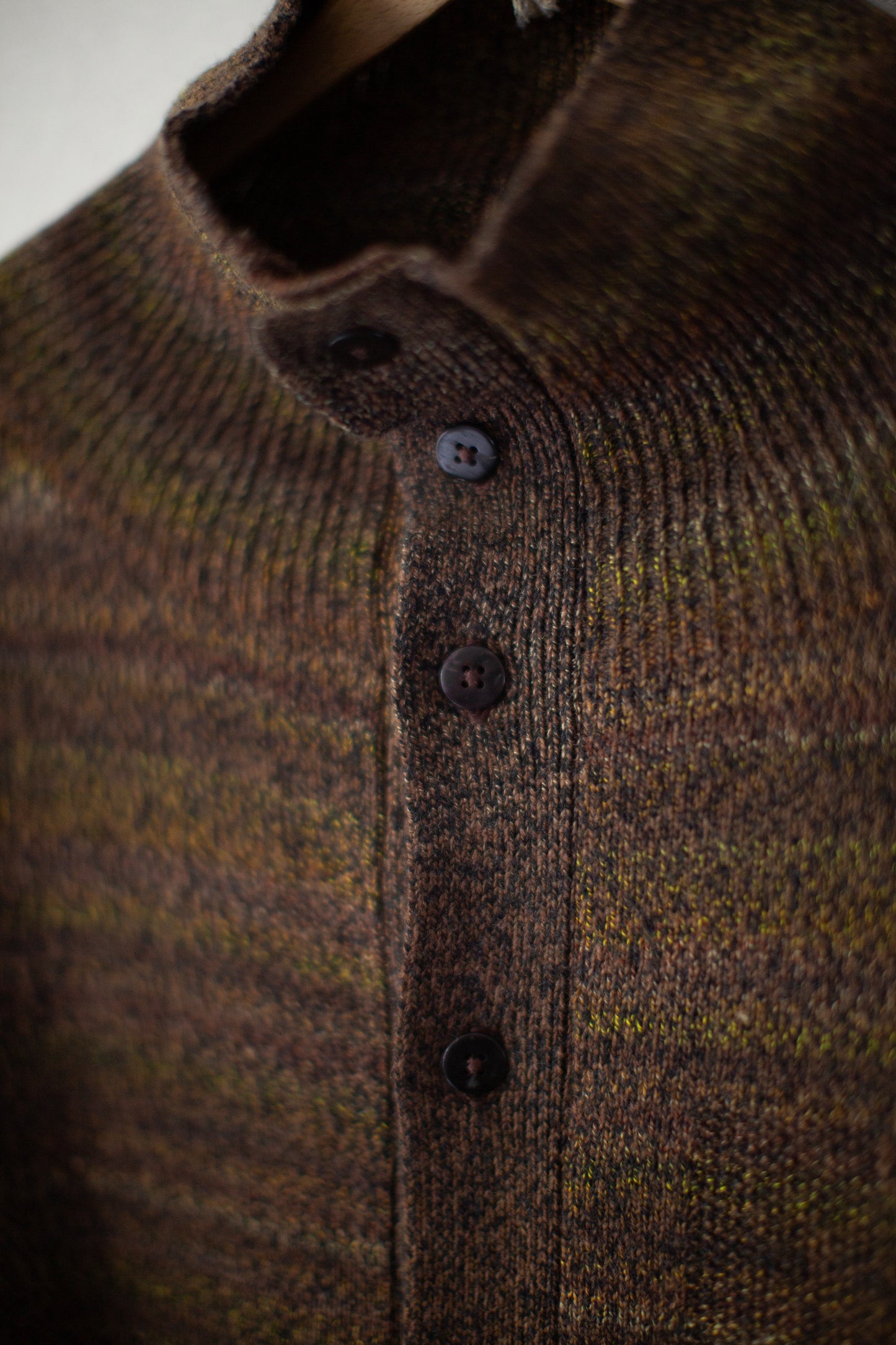Charcoal brown gradation high neck cardigan