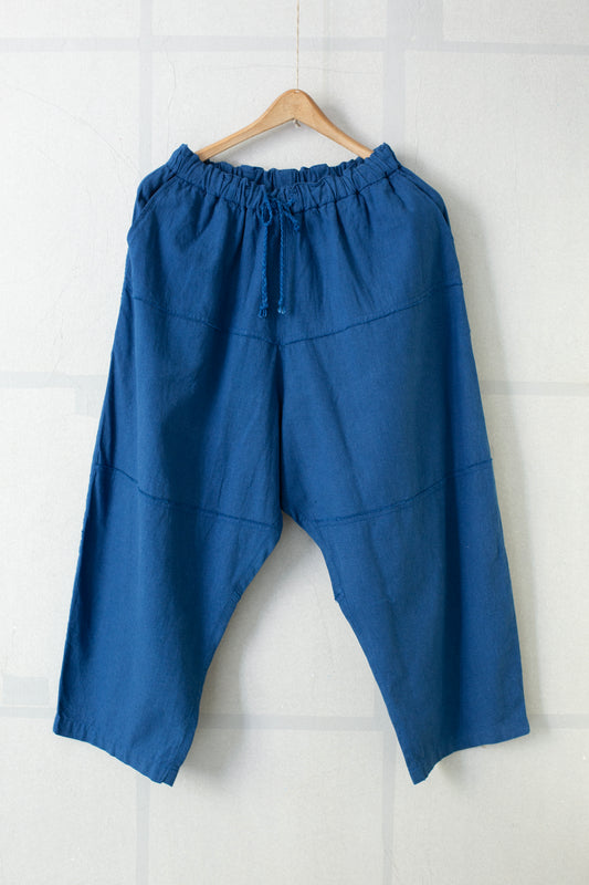 Panelled Loose Summer Trousers in Indigo Bamboo Cotton