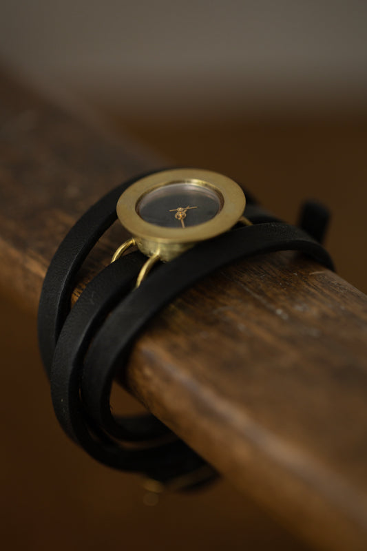 Black/brass tripple wrist wrap 'PETAL' watch