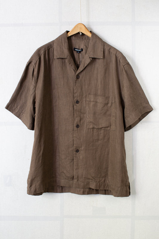 Short Sleeve Shirt in Dark Olive Sumi Ink Hemp Twill