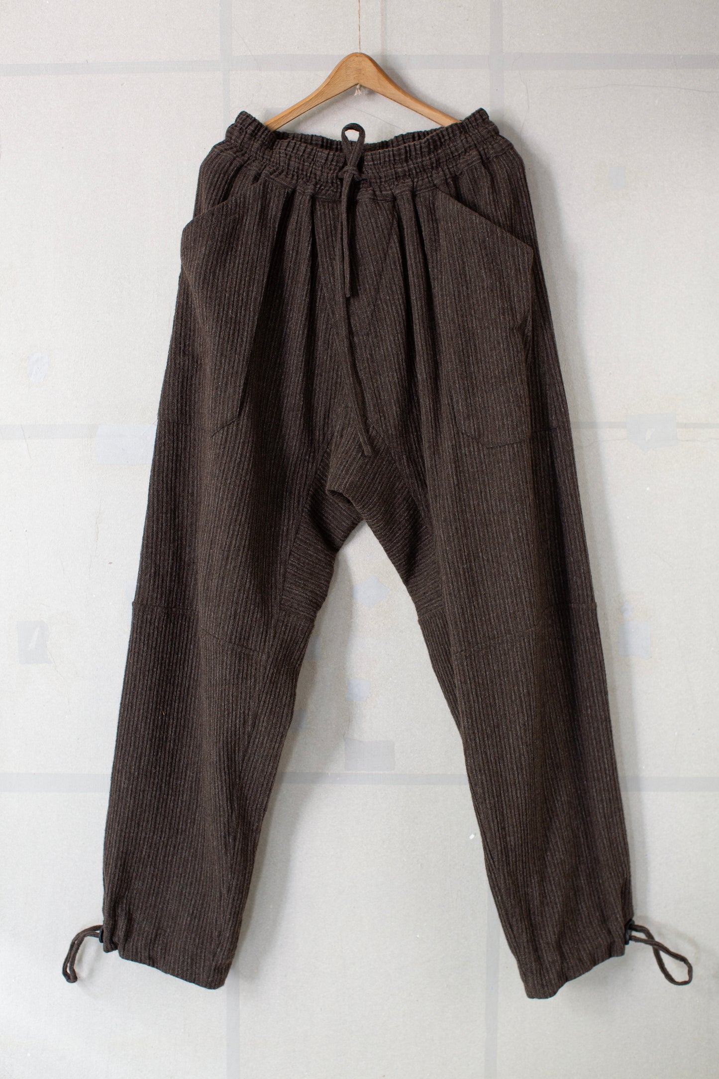 TROUSERS#94 - BROWN STRIPED YAK LINEN COTTON