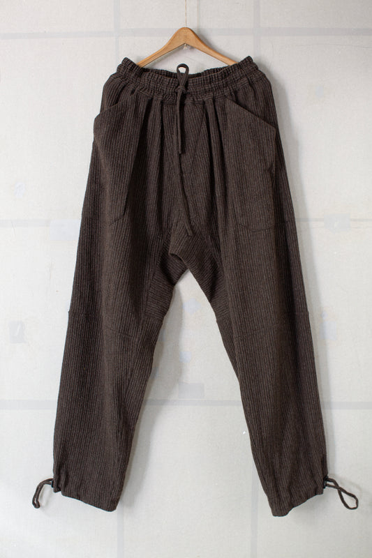 TROUSERS#94 - BROWN STRIPED YAK LINEN COTTON