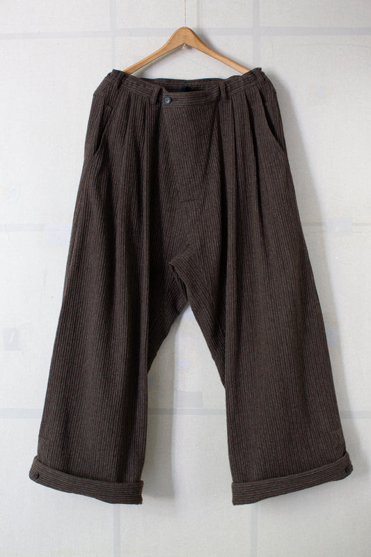 TROUSERS#93 - BROWN STRIPED YAK LINEN COTTON