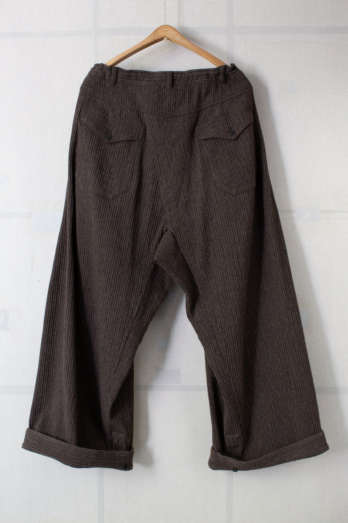 TROUSERS#93 - BROWN STRIPED YAK LINEN COTTON