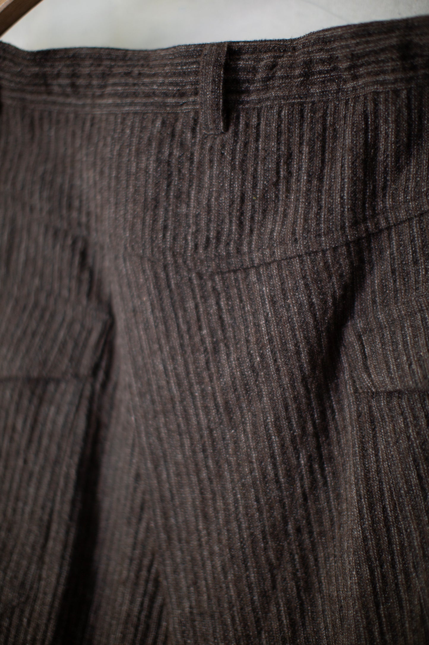 TROUSERS#93 - BROWN STRIPED YAK LINEN COTTON