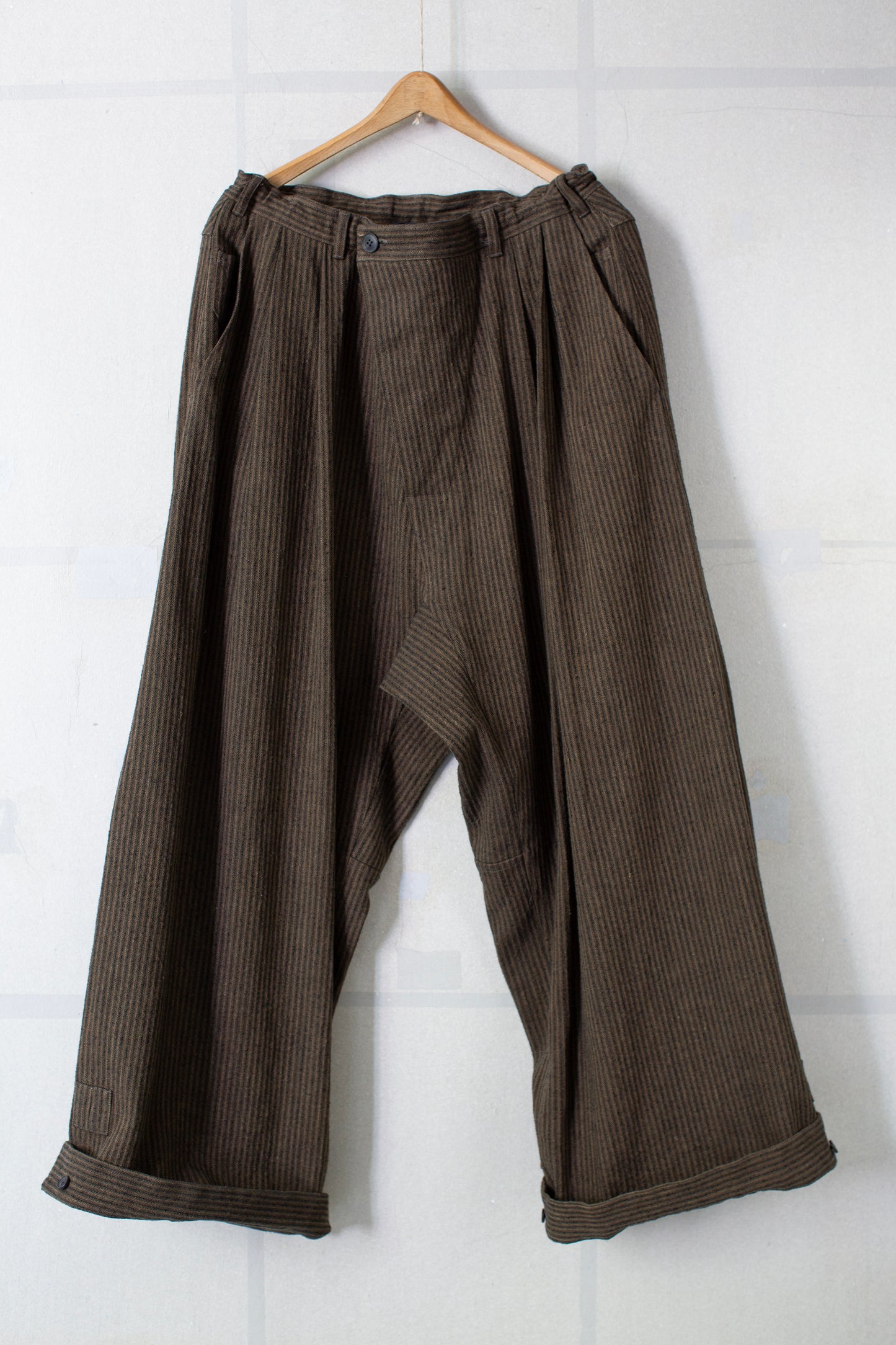TROUSERS#93 - KHAKI STRIPED HEMP COTTON REED TWILL