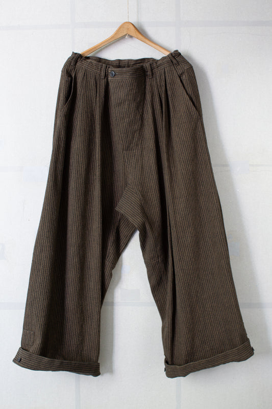 TROUSERS#93 - KHAKI STRIPED HEMP COTTON REED TWILL