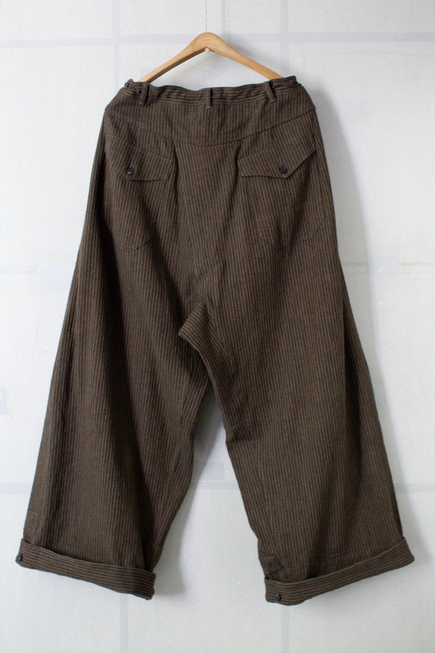 TROUSERS#93 - KHAKI STRIPED HEMP COTTON REED TWILL