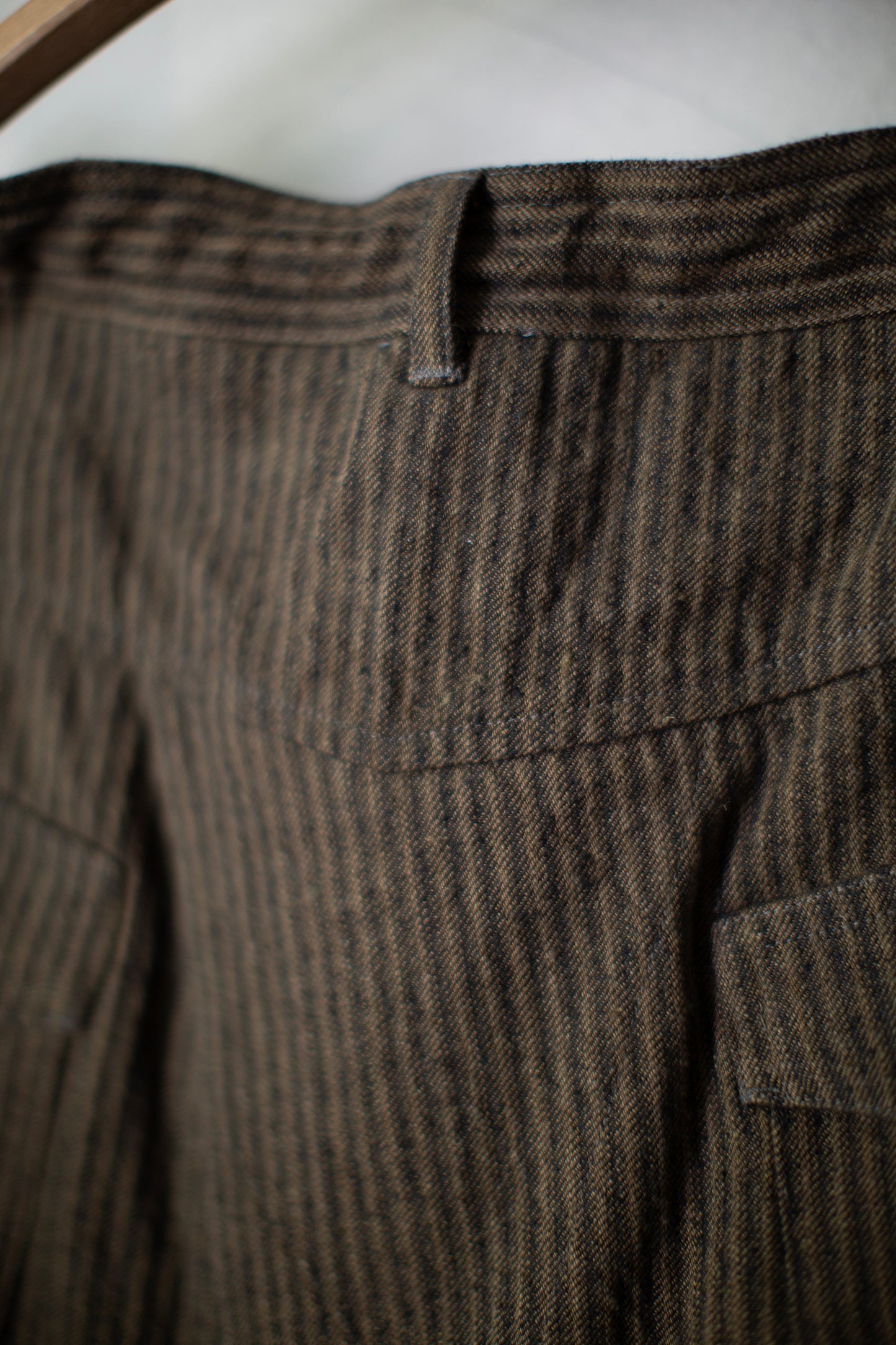TROUSERS#93 - KHAKI STRIPED HEMP COTTON REED TWILL
