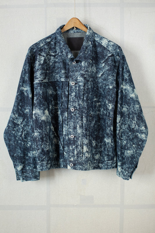 Discharged indigo denim jacket