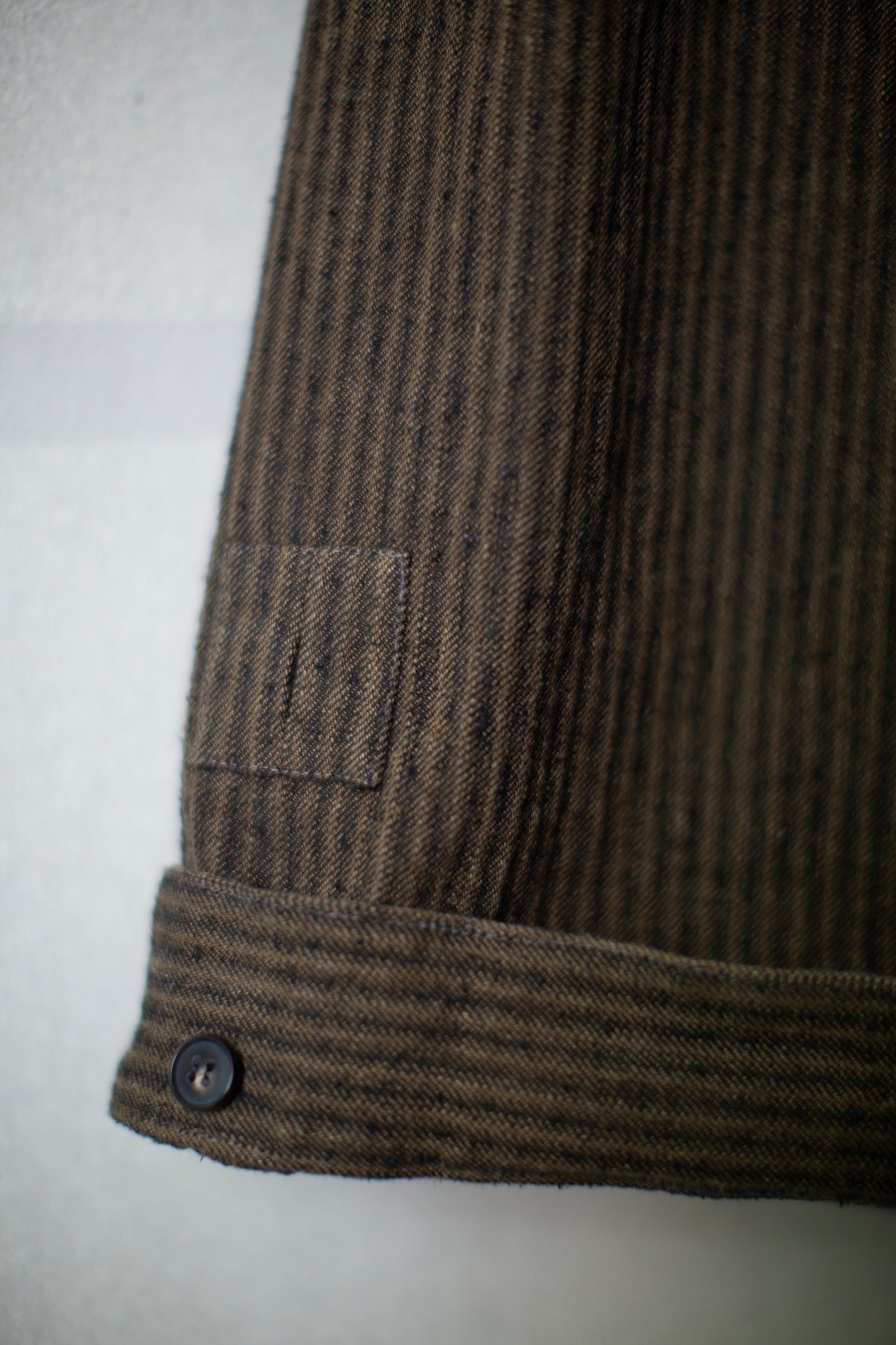 TROUSERS#93 - KHAKI STRIPED HEMP COTTON REED TWILL