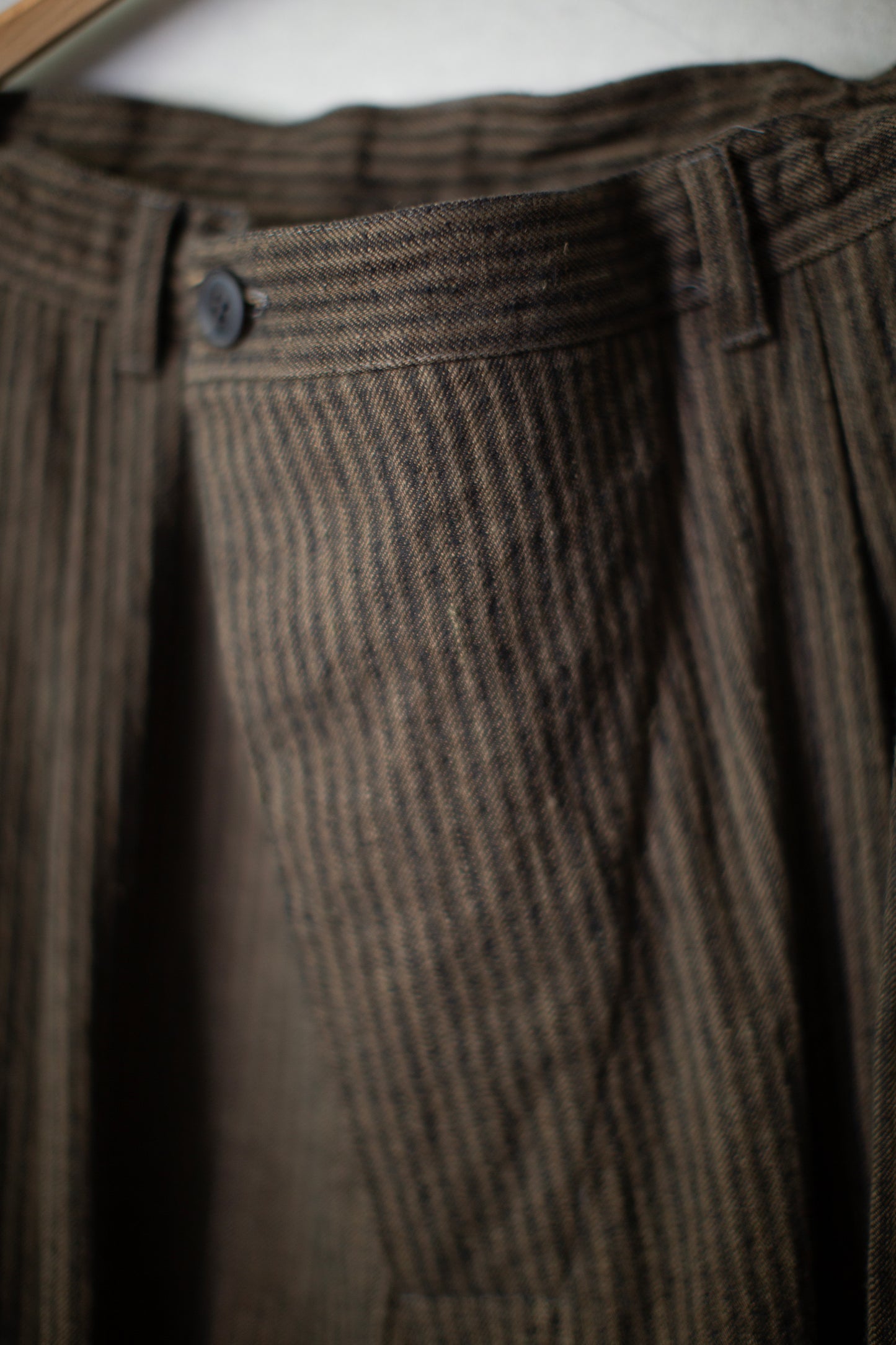 TROUSERS#93 - KHAKI STRIPED HEMP COTTON REED TWILL