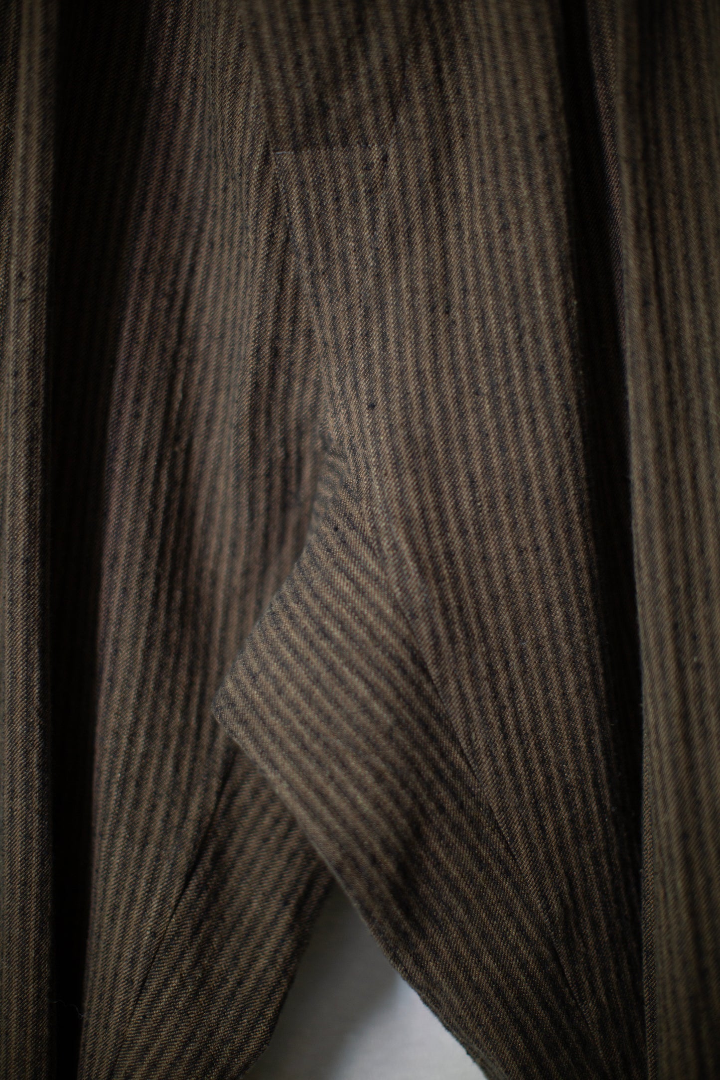 TROUSERS#93 - KHAKI STRIPED HEMP COTTON REED TWILL