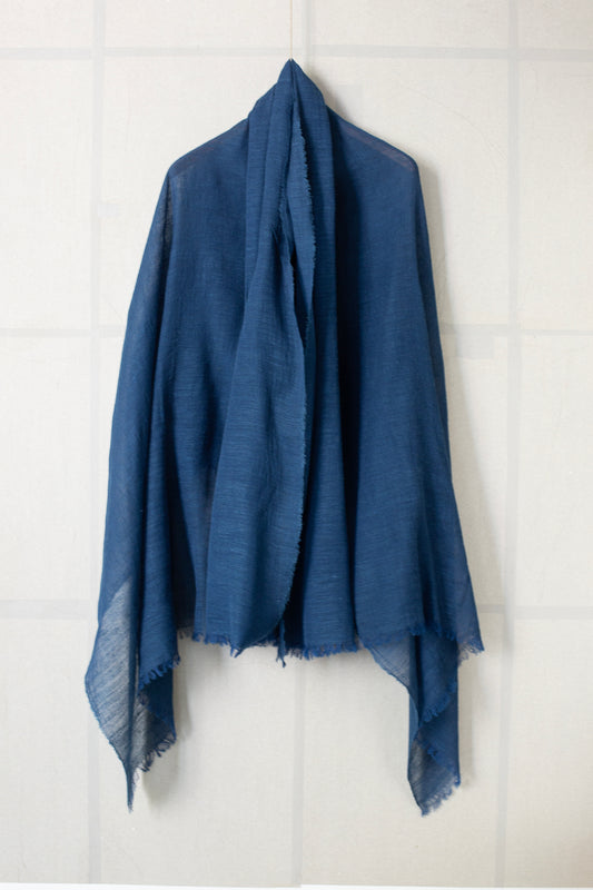 Large shawl in dark natural indigo Tussar silk