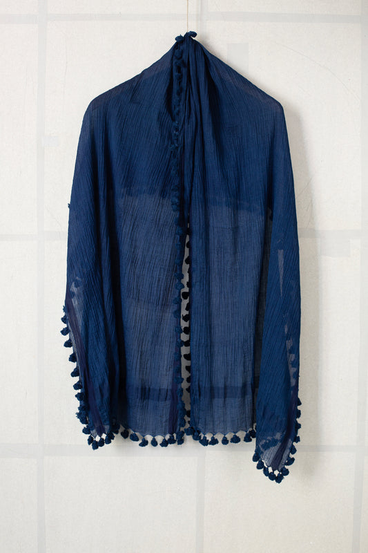 stole with tassles in natural indigo silk