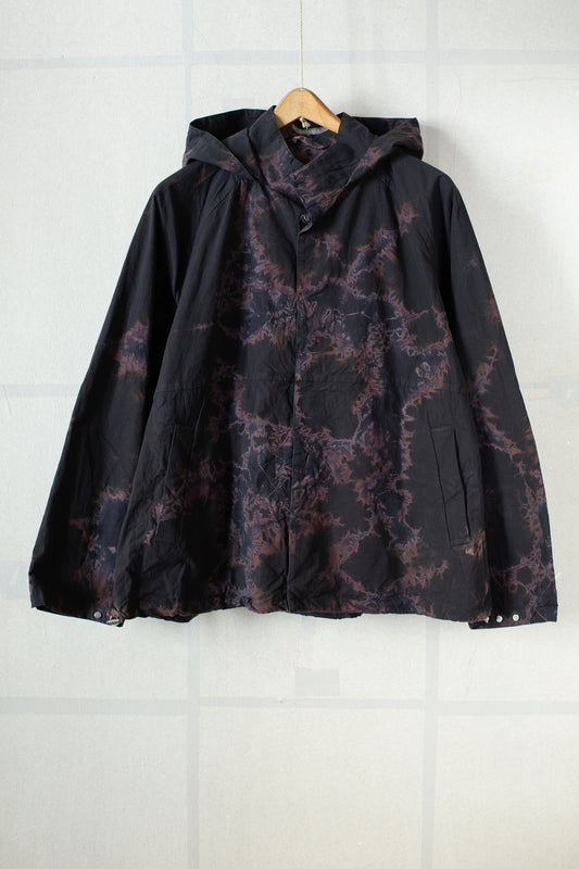 black/black cotton broad hooded jacket with shibori dyed pattern