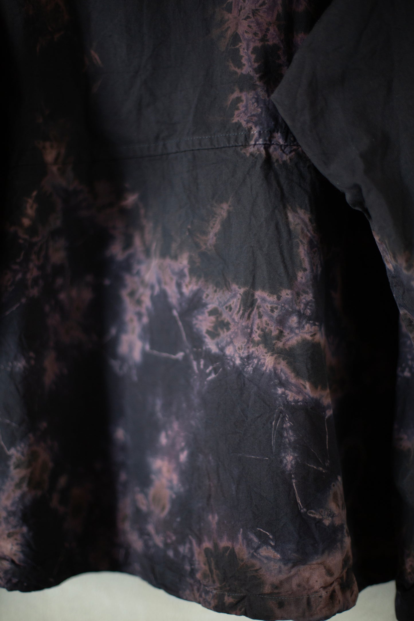 black/black cotton broad hooded jacket with shibori dyed pattern