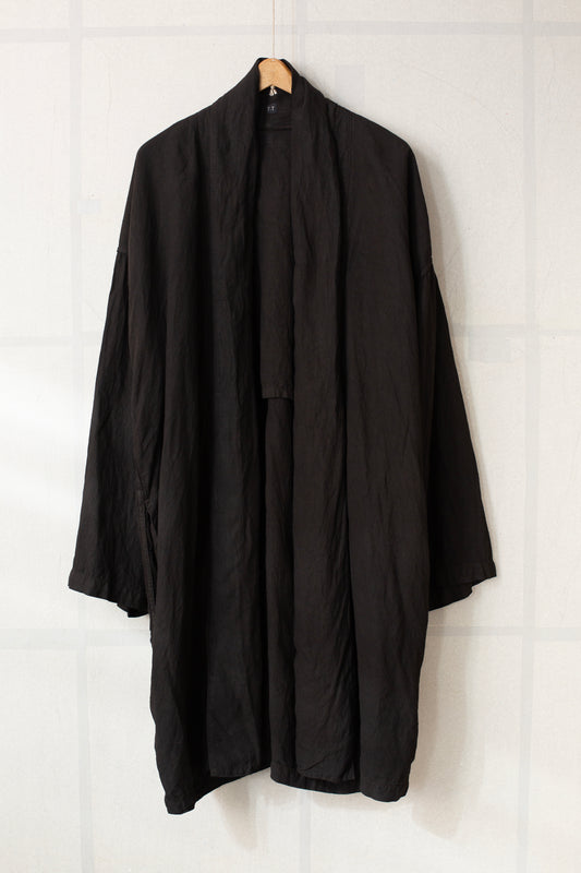 Mud dyed brown shawl collar kimono coat