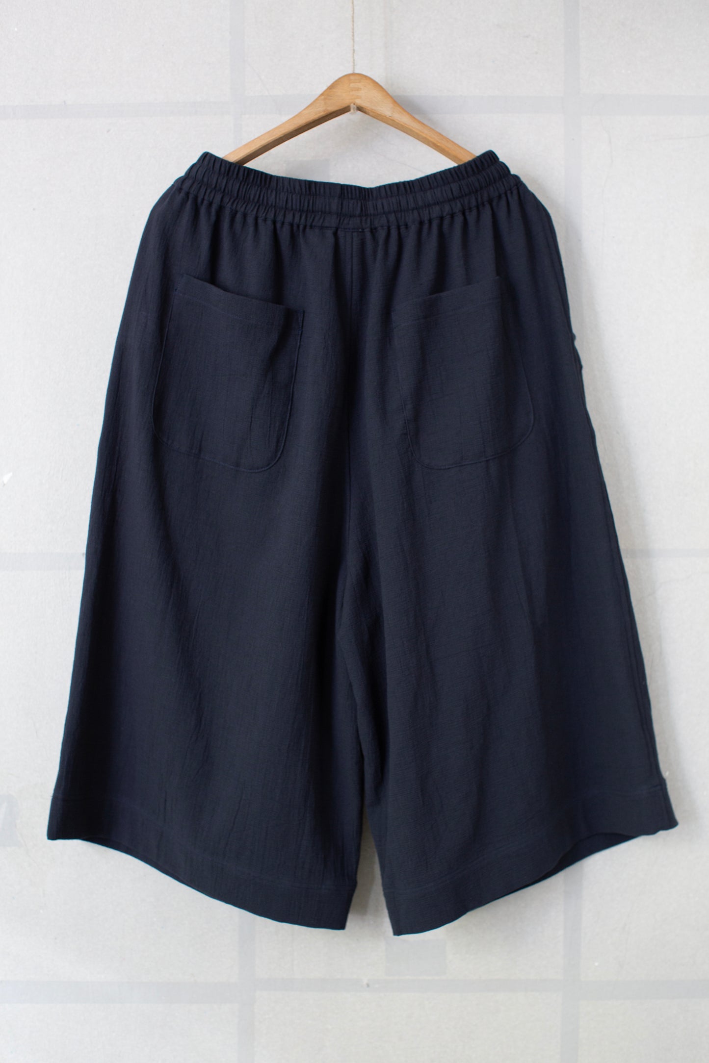midnight washed panama cotton linen wide fit short pants