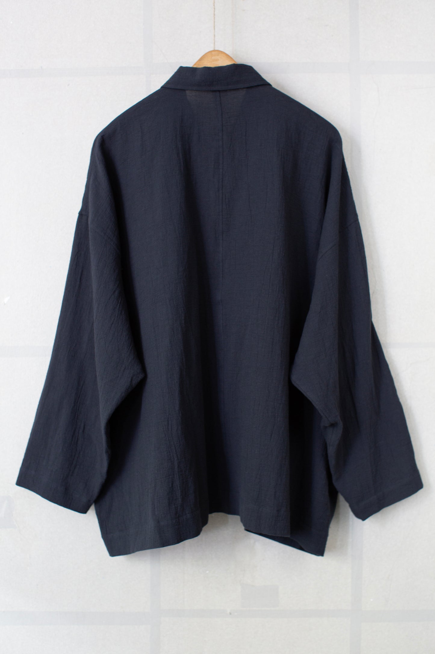 midnight washed panama cotton linen wide fit shirt