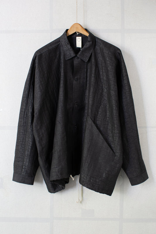 black cracked silk balloon shirt