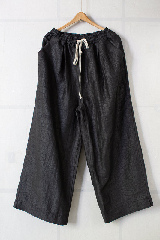 black cracked silk easy wide pants