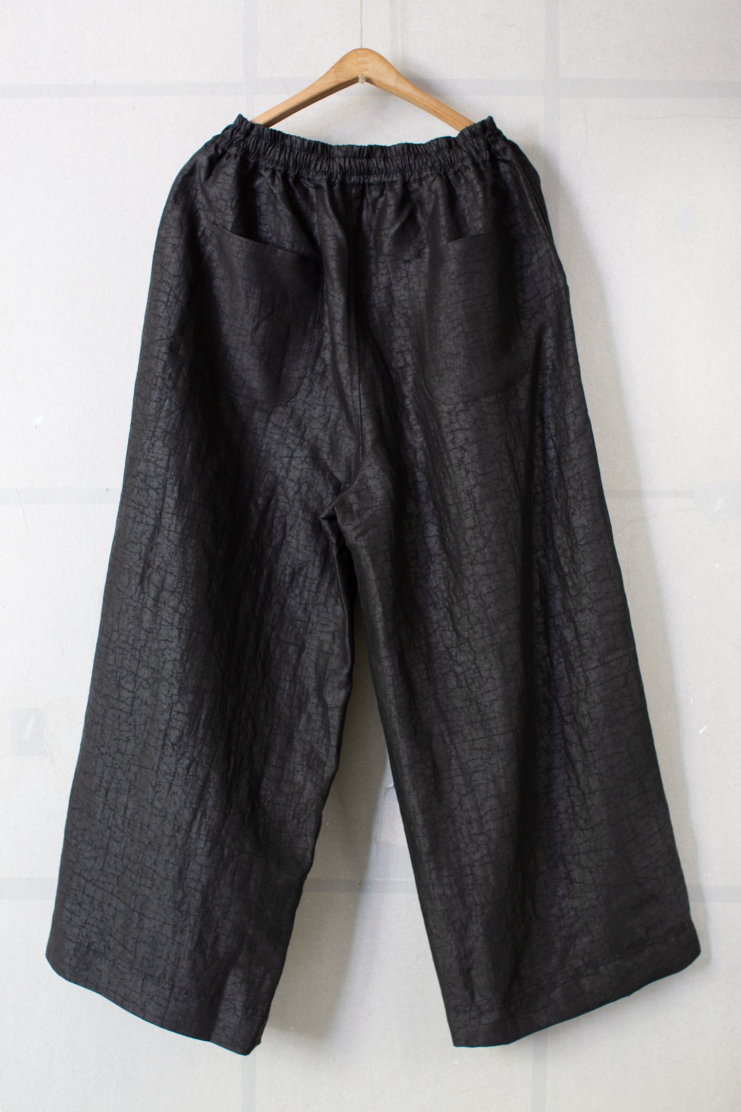black cracked silk easy wide pants